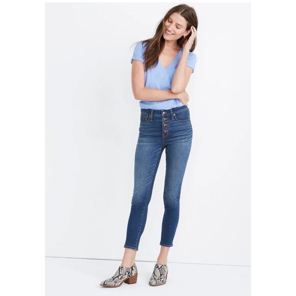 Madewell 9" Mid-Rise Skinny Crop Jeans: Button Front Dewey Wash Size 27 - Picture 1 of 12